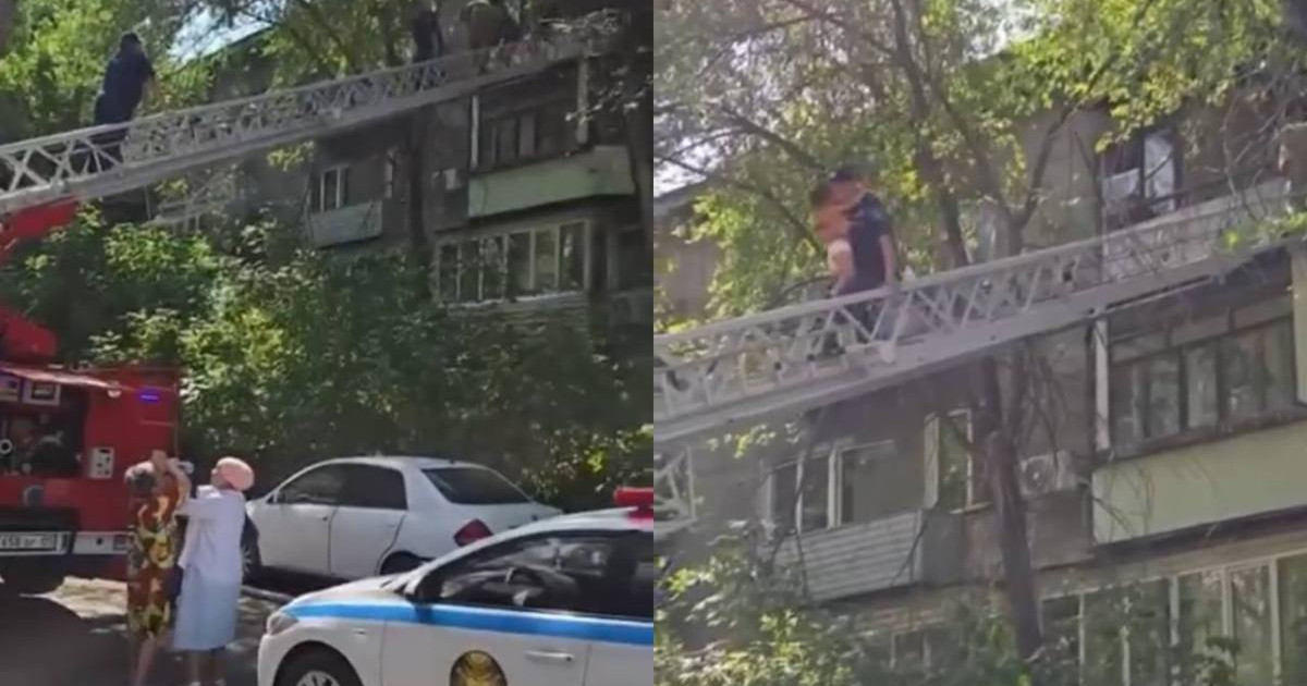 Полицейлер өртеніп жатқан пәтерден анасы мен үш баласын аман алып шықты